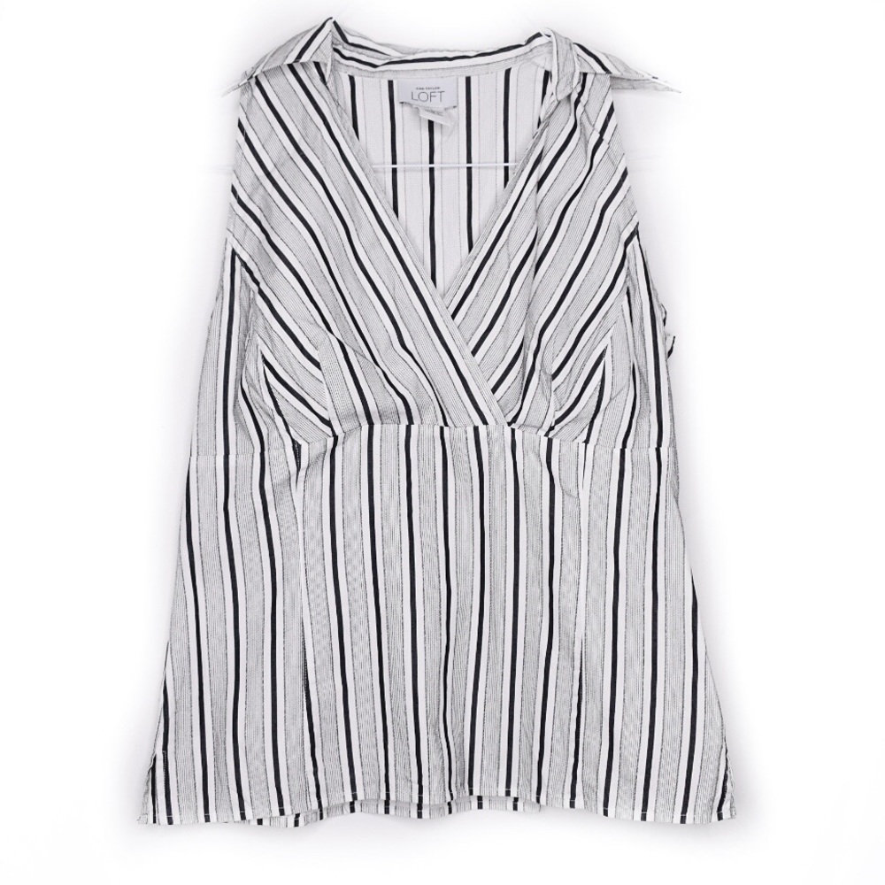 Ann Taylor Loft Striped V-Neck Collar Tank